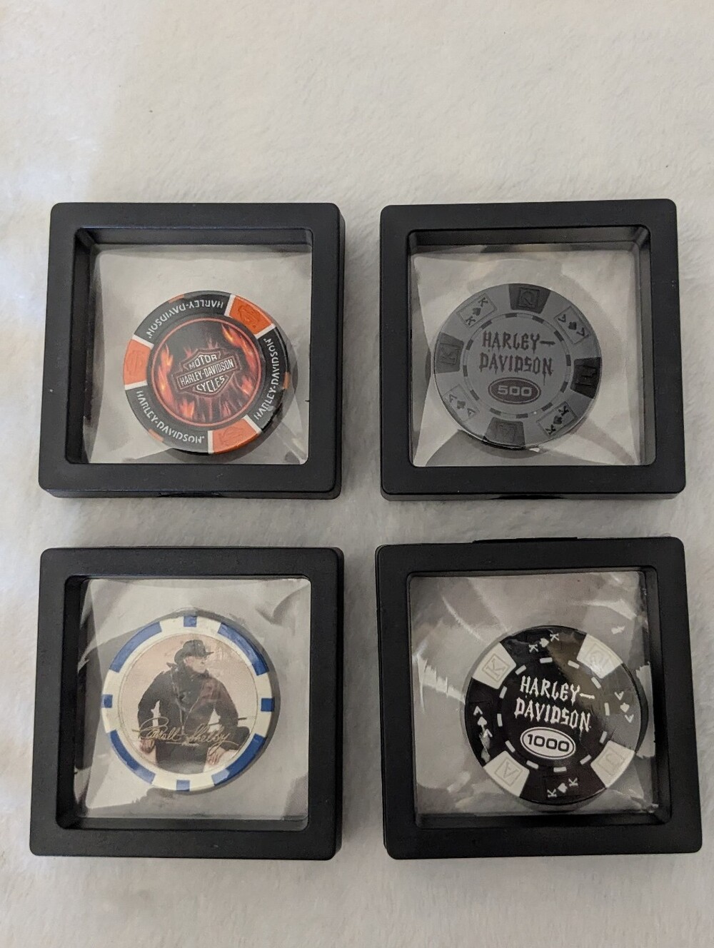 Harley-Davidson Casino Style Poker Chips Lot with 3D Floating Frames
